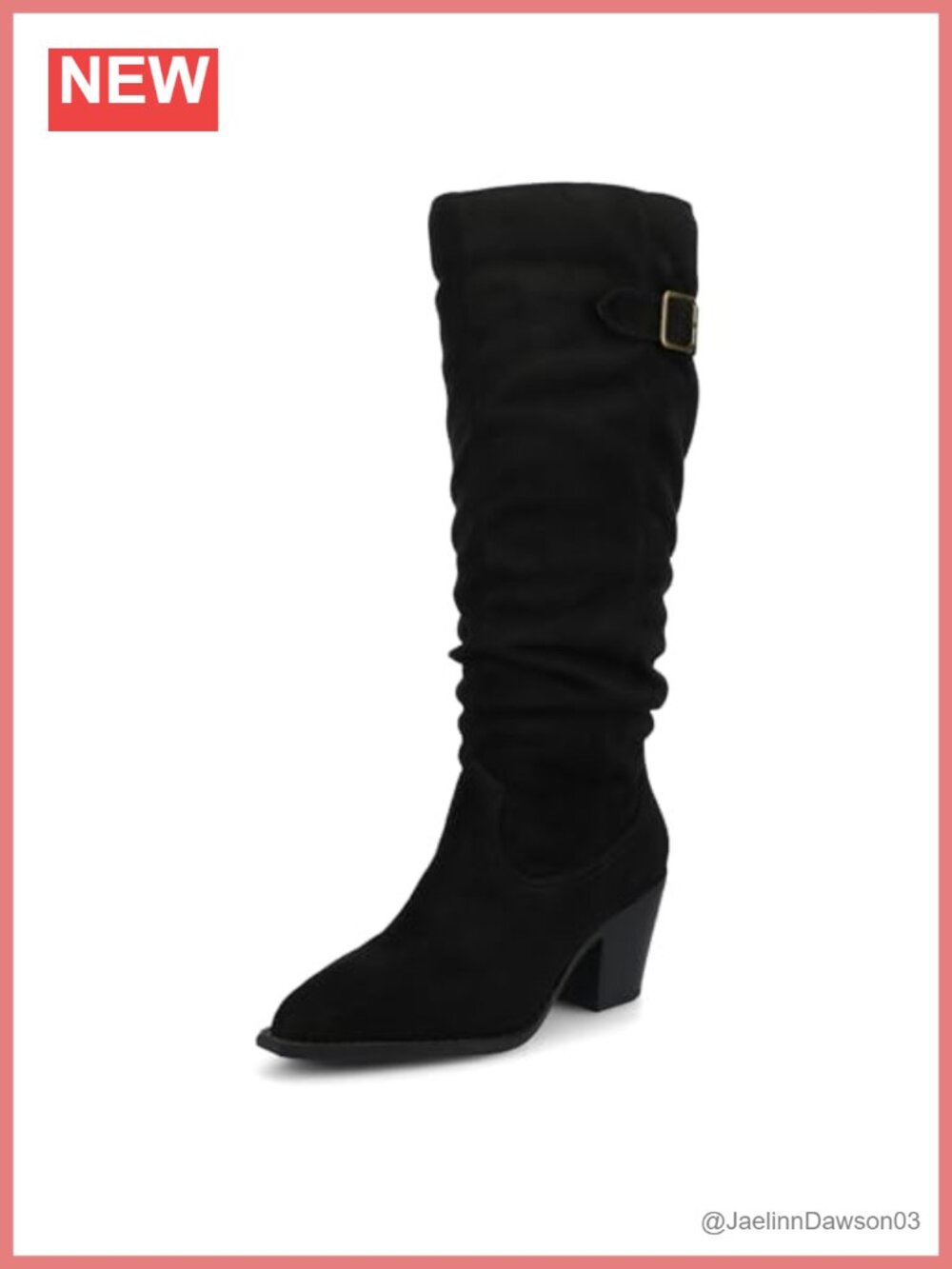 Wide Calf Pull-On Mid-Calf Boots with Cuban Heel & Buckle Strap